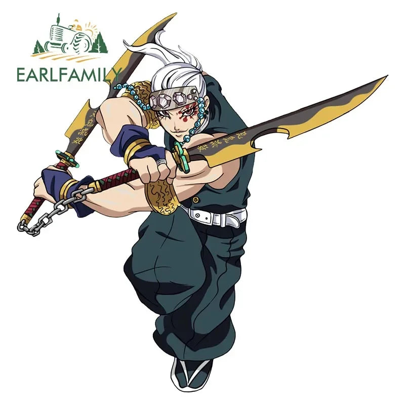 EARLFAMILY Ninja Uzui Tengen Car Sticker Anime Two Sword Style JDM Car Trunk Motorcycle Helmet Decal Vinyl Car Wrap